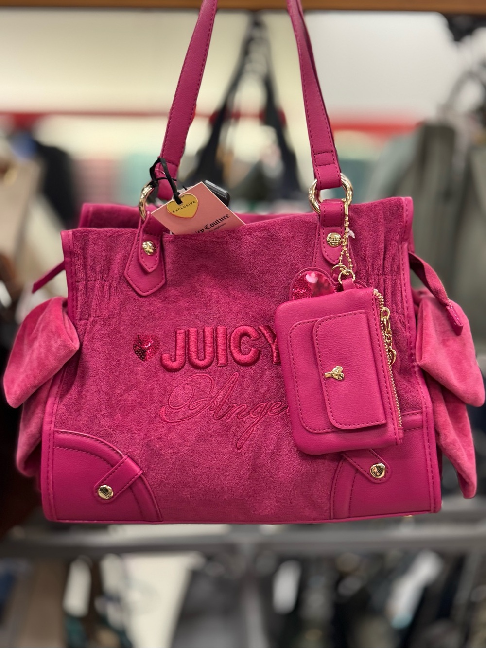 Juicy Couture Hot Pink Suede Tote with Card Wallet